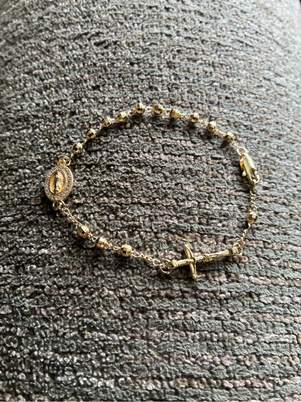Gold Cross and Medal Beaded Bracelet - Women Jewelry Rosary bracelet.